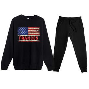 Frances Name American Flag Gift Frances First Name Funny Gift Premium Crewneck Sweatsuit Set