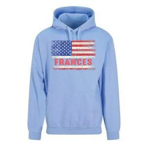 Frances Name American Flag Gift Frances First Name Funny Gift Unisex Surf Hoodie