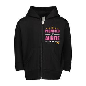 Funny New Aunt 2025 Cute Promoted To Auntie Est 2025 Toddler Zip Fleece Hoodie