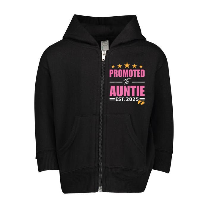 Funny New Aunt 2025 Cute Promoted To Auntie Est 2025 Toddler Zip Fleece Hoodie