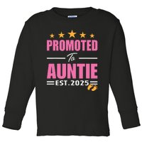 Funny New Aunt 2025 Cute Promoted To Auntie Est 2025 Toddler Long Sleeve Shirt