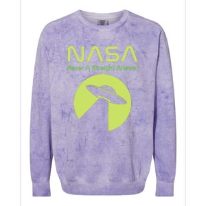 Funny NASA Alien UFO Conspiracy Never A Straight Answer Colorblast Crewneck Sweatshirt