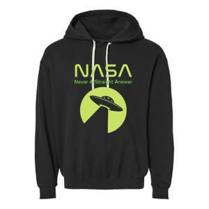 Funny NASA Alien UFO Conspiracy Never A Straight Answer Garment-Dyed Fleece Hoodie