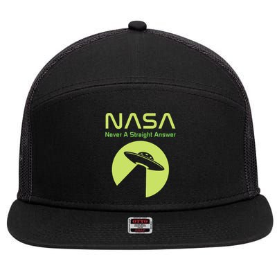 Funny NASA Alien UFO Conspiracy Never A Straight Answer 7 Panel Mesh Trucker Snapback Hat