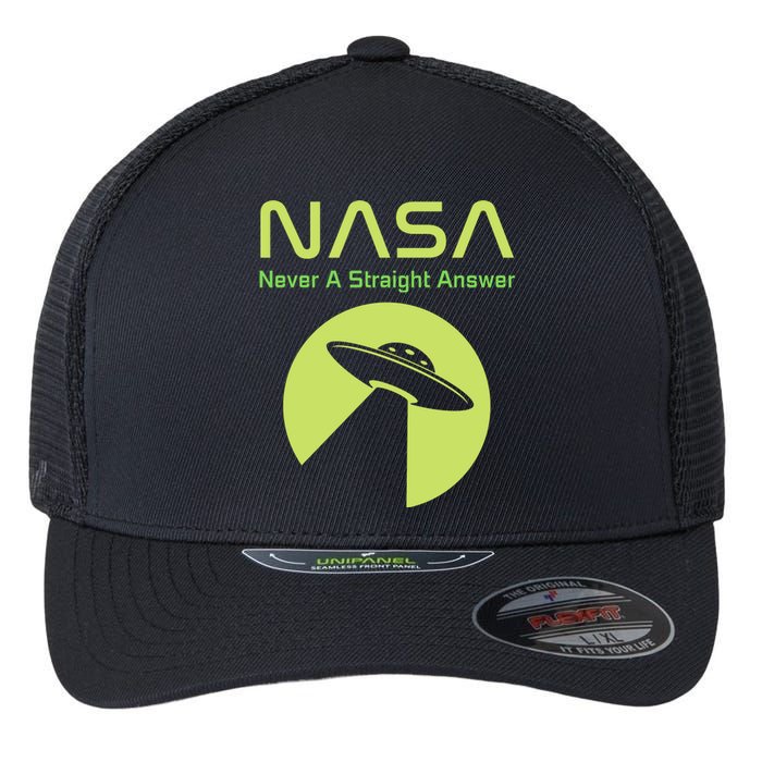 Funny NASA Alien UFO Conspiracy Never A Straight Answer Flexfit Unipanel Trucker Cap