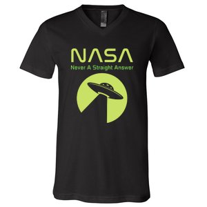 Funny NASA Alien UFO Conspiracy Never A Straight Answer V-Neck T-Shirt