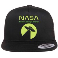 Funny NASA Alien UFO Conspiracy Never A Straight Answer Flat Bill Trucker Hat