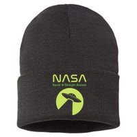 Funny NASA Alien UFO Conspiracy Never A Straight Answer Sustainable Knit Beanie