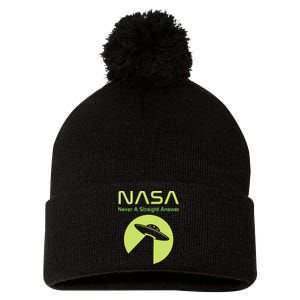 Funny NASA Alien UFO Conspiracy Never A Straight Answer Pom Pom 12in Knit Beanie