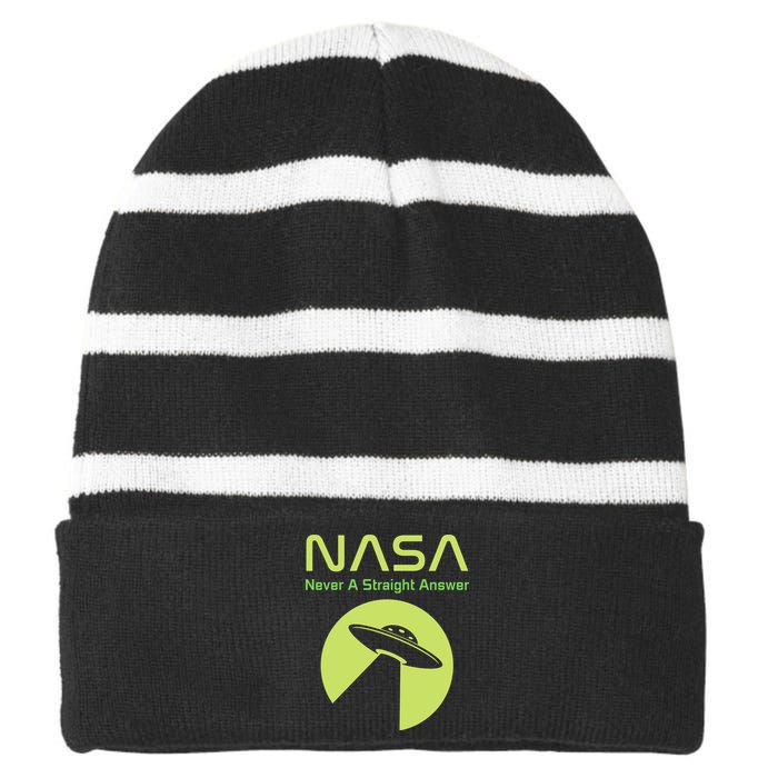 Funny NASA Alien UFO Conspiracy Never A Straight Answer Striped Beanie with Solid Band