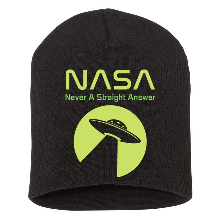 Funny NASA Alien UFO Conspiracy Never A Straight Answer Short Acrylic Beanie