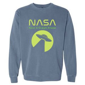 Funny NASA Alien UFO Conspiracy Never A Straight Answer Garment-Dyed Sweatshirt