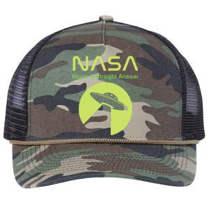 Funny NASA Alien UFO Conspiracy Never A Straight Answer Retro Rope Trucker Hat Cap