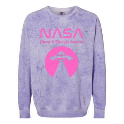 Funny NASA Alien UFO Conspiracy Never A Straight Answer Colorblast Crewneck Sweatshirt