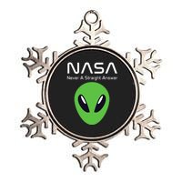 Funny NASA Alien UFO Conspiracy Never A Straight Answer Metallic Star Ornament