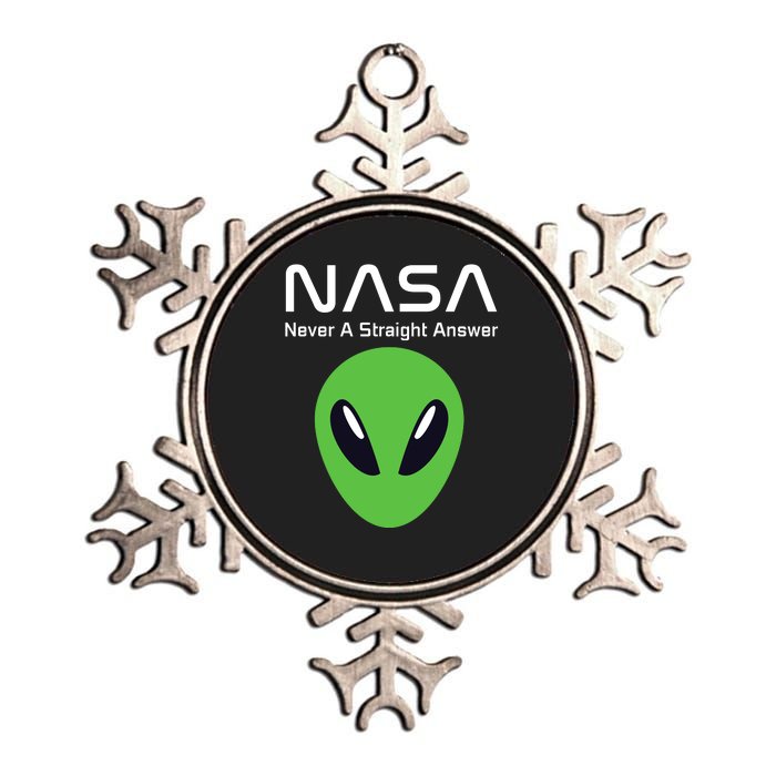 Funny NASA Alien UFO Conspiracy Never A Straight Answer Metallic Star Ornament