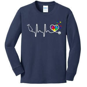 Funny Nurse Autism Puzzle Stethoscope Heart Kids Long Sleeve Shirt