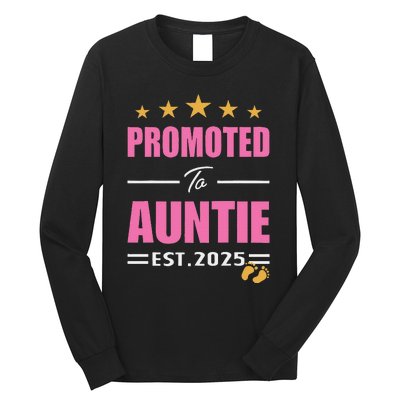 Funny New Aunt 2025 Cute Promoted To Auntie Est. 2025 Long Sleeve Shirt