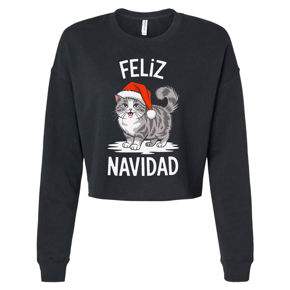Feliz Navidad Australian Mist Cat Christmas Spanish Cropped Pullover Crew