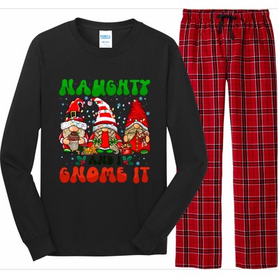 Funny Naughty And I Gnome It Christmas Gnomies Family Xmas Gift Long Sleeve Pajama Set