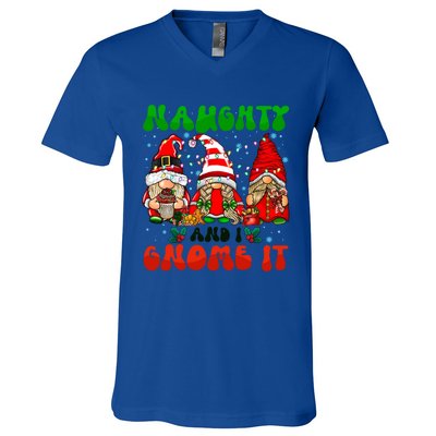 Funny Naughty And I Gnome It Christmas Gnomies Family Xmas Gift V-Neck T-Shirt