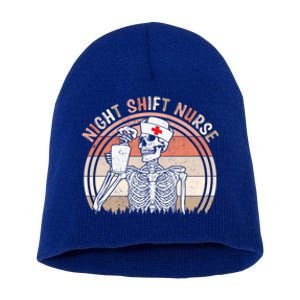 Funny Night A Shift Nurse Skeleton Halloween Rn Nurses Gift Short Acrylic Beanie