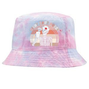 Funny Night A Shift Nurse Skeleton Halloween Rn Nurses Gift Tie-Dyed Bucket Hat