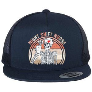 Funny Night A Shift Nurse Skeleton Halloween Rn Nurses Gift Flat Bill Trucker Hat