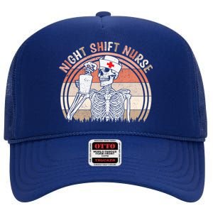 Funny Night A Shift Nurse Skeleton Halloween Rn Nurses Gift High Crown Mesh Back Trucker Hat