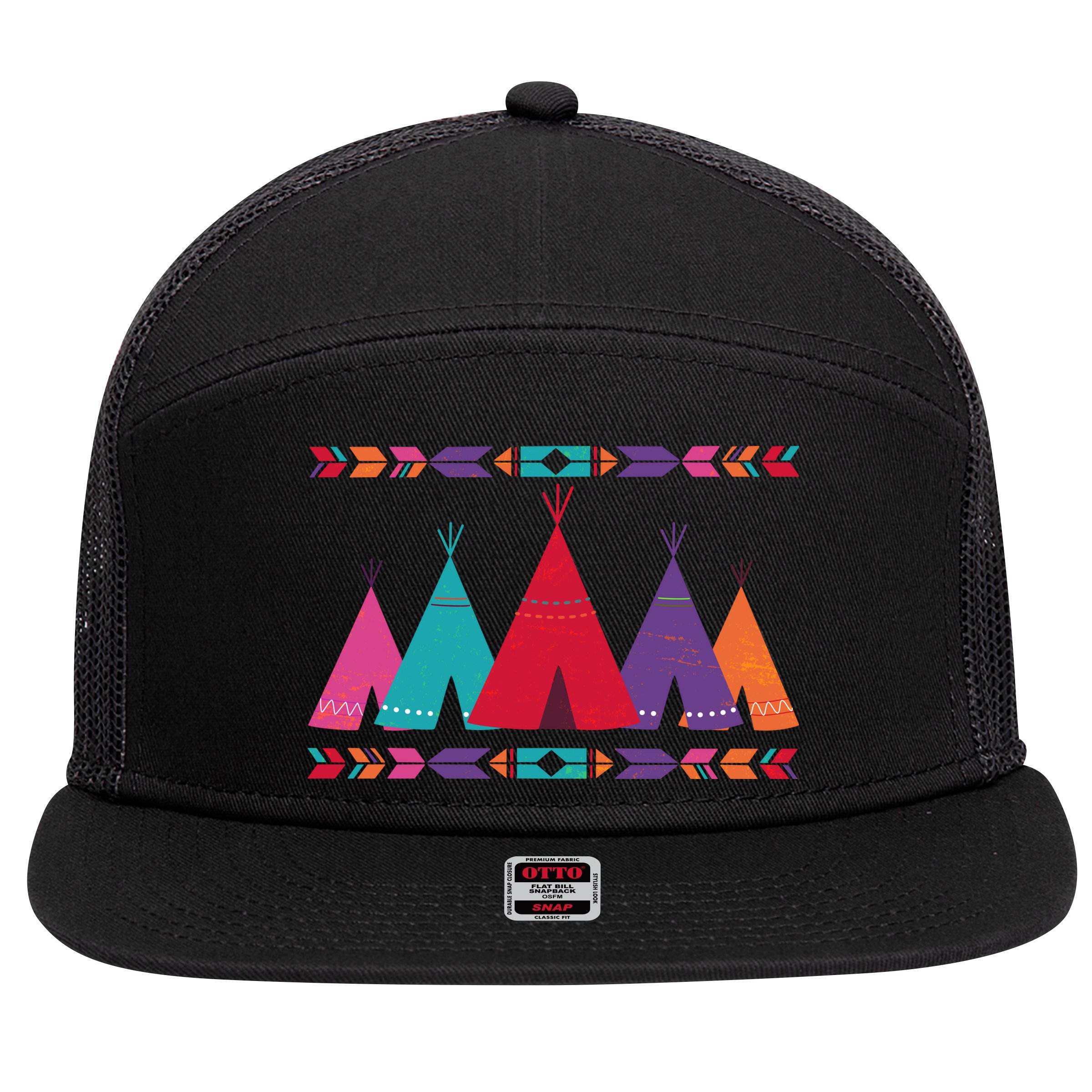 Funny Native American Pee Pattern 1 7 Panel Mesh Trucker Snapback Hat