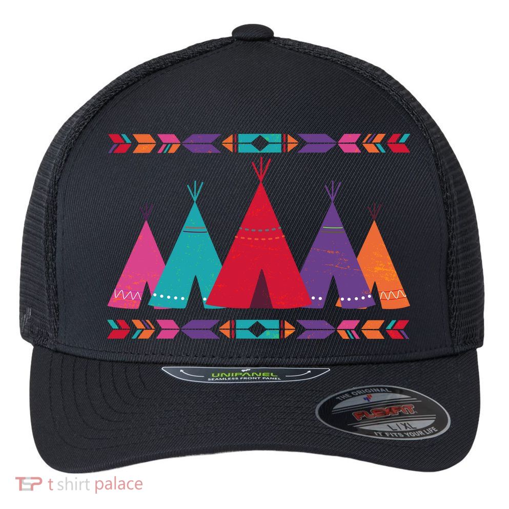 Funny Native American Pee Pattern 1 Flexfit Unipanel Trucker Cap