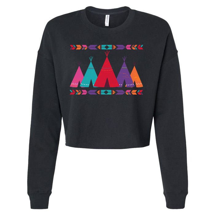 Funny Native American Pee Pattern 1 Cropped Pullover Crew