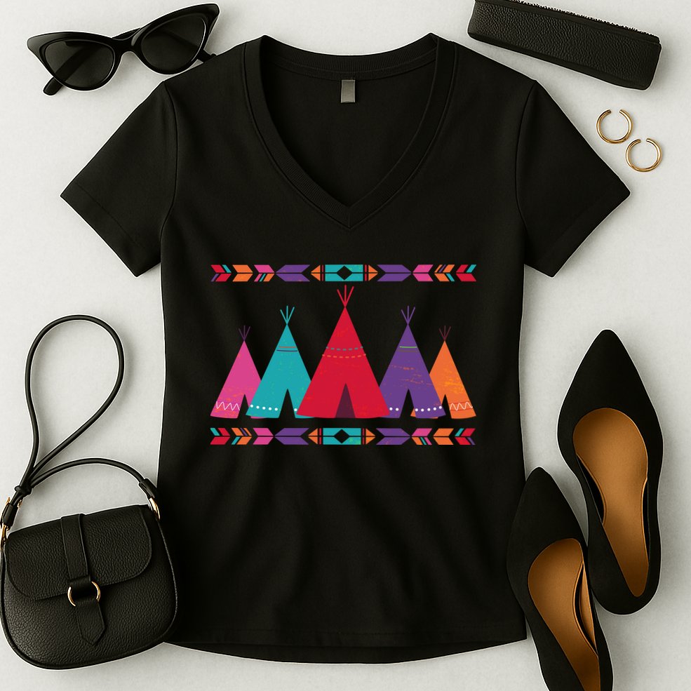 Funny Native American Pee Pattern 1 Women's V-Neck T-Shirt