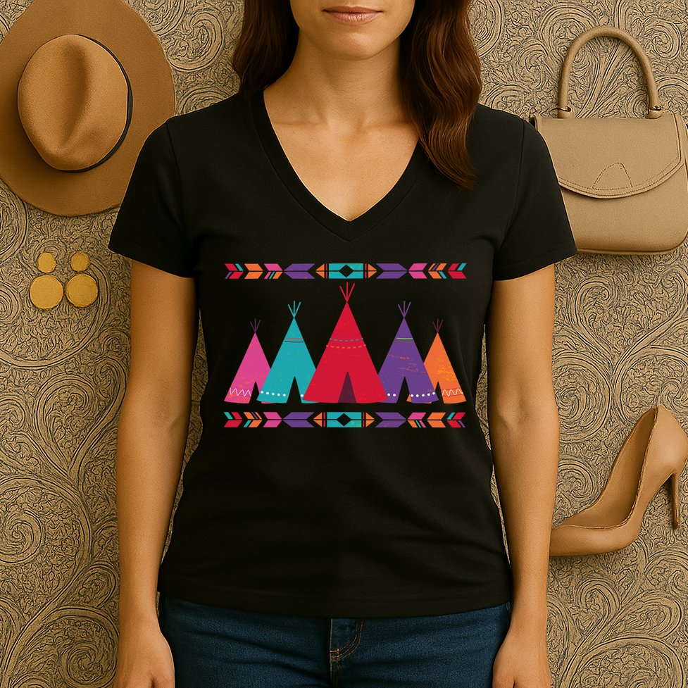 Funny Native American Pee Pattern 1 Women's V-Neck T-Shirt