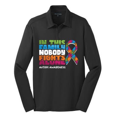 Family Nobody Alone April Ribbon Educate Autism Awareness Gift Silk Touch Performance Long Sleeve Polo