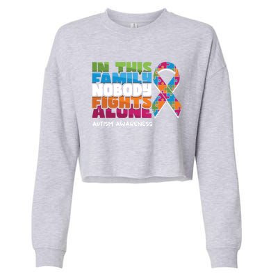 Family Nobody Alone April Ribbon Educate Autism Awareness Gift Cropped Pullover Crew