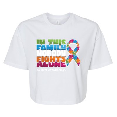 Family Nobody Alone April Ribbon Educate Autism Awareness Gift Bella+Canvas Jersey Crop Tee