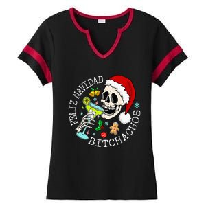 Feliz Navidad Bitchachos Funny Skull Spanish Merry Christmas Ladies Halftime Notch Neck Tee