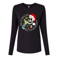 Feliz Navidad Bitchachos Funny Skull Spanish Merry Christmas Womens Cotton Relaxed Long Sleeve T-Shirt