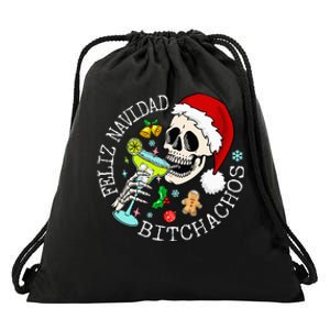 Feliz Navidad Bitchachos Funny Skull Spanish Merry Christmas Drawstring Bag