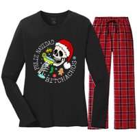 Feliz Navidad Bitchachos Funny Skull Spanish Merry Christmas Women's Long Sleeve Flannel Pajama Set 