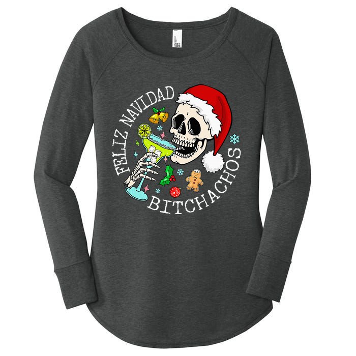 Feliz Navidad Bitchachos Funny Skull Spanish Merry Christmas Women's Perfect Tri Tunic Long Sleeve Shirt