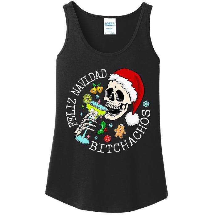 Feliz Navidad Bitchachos Funny Skull Spanish Merry Christmas Ladies Essential Tank