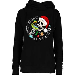 Feliz Navidad Bitchachos Funny Skull Spanish Merry Christmas Womens Funnel Neck Pullover Hood