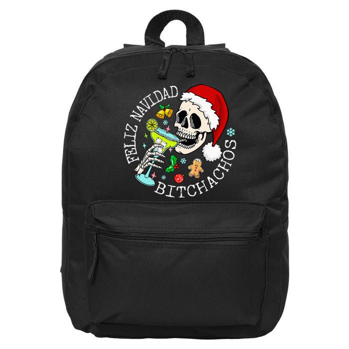 Feliz Navidad Bitchachos Funny Skull Spanish Merry Christmas 16 in Basic Backpack