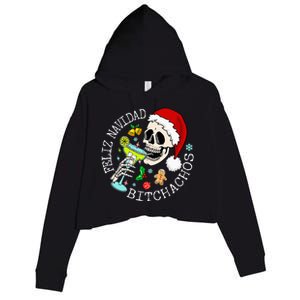 Feliz Navidad Bitchachos Funny Skull Spanish Merry Christmas Crop Fleece Hoodie