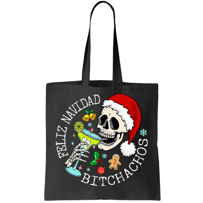 Feliz Navidad Bitchachos Funny Skull Spanish Merry Christmas Tote Bag