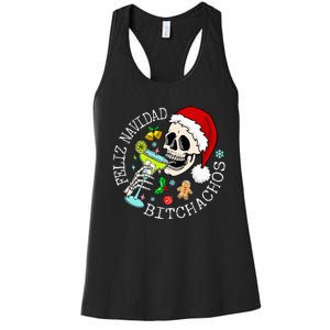 Feliz Navidad Bitchachos Funny Skull Spanish Merry Christmas Women's Racerback Tank