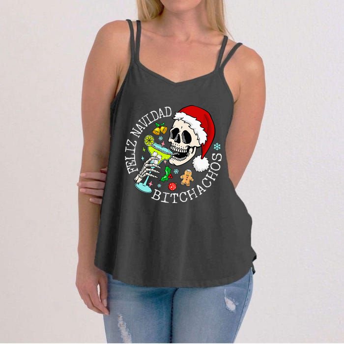 Feliz Navidad Bitchachos Funny Skull Spanish Merry Christmas Women's Strappy Tank