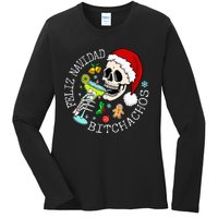 Feliz Navidad Bitchachos Funny Skull Spanish Merry Christmas Ladies Long Sleeve Shirt